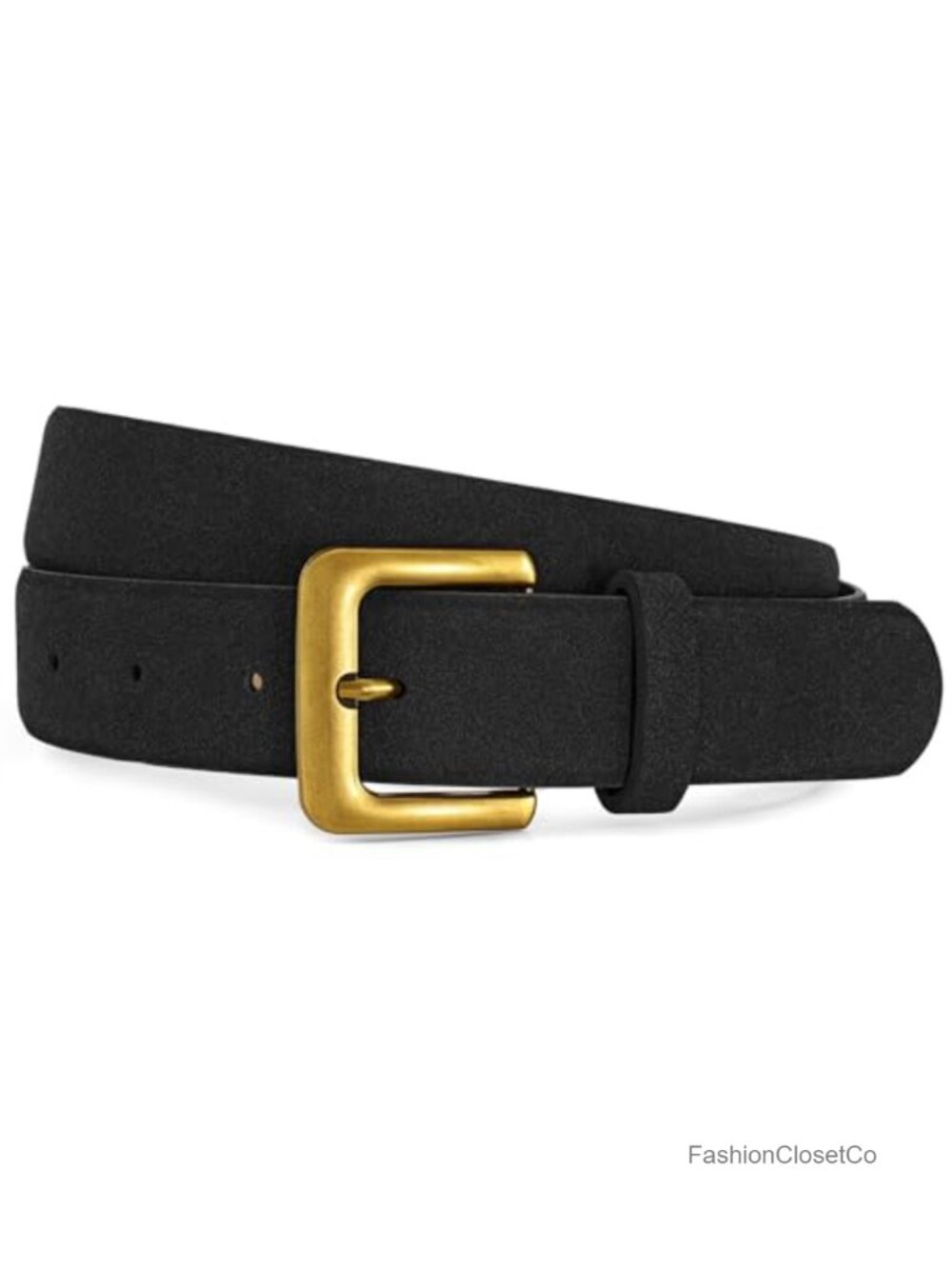 Chunky Suede Leather Belt Square Buckle Retro Style